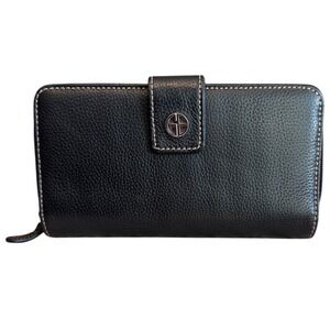 Giani Bernini Womens Black Genuine Leather Zip Around Wallet Clutch Organizer